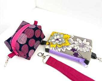 Handmade Cotton Linen Wristlet Wallet Coin Pouch Set | Detachable Zipper Organizer