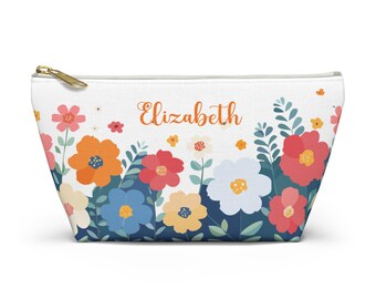 Personalized Floral Accessory Pouch: Custom Makeup Bag Gift