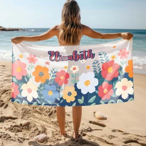 Personalized Floral Beach Towel: Custom Name Gift