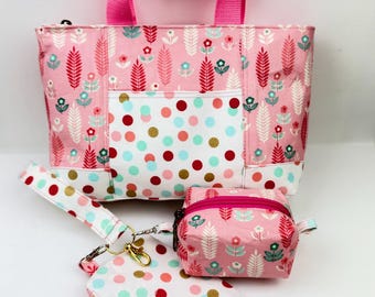 The Grab & Go Set™/Tote Bag Set with Wristlet Keychain | Handmade Mom Bag | Small Everyday Tote | Grab and Go Purse| Cute Gift for Mom