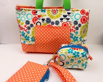 The Grab & Go Set™/Tote Bag Set with Wristlet Keychain | Handmade Mom Bag | Small Everyday Tote | Grab and Go Purse| Cute Gift for Mom