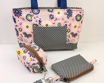 The Grab & Go Set™/Tote Bag Set with Wristlet Keychain | Handmade Mom Bag | Small Everyday Tote | Grab and Go Purse| Cute Gift for Mom