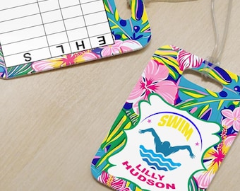 Personalized lilly3 swim tag/ Custom Reusable swim meet heat Tags
