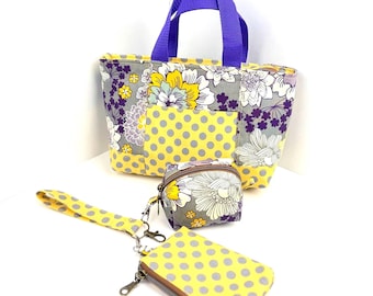 The Grab & Go Set™/Tote Bag Set with Wristlet Keychain | Floral ID Wallet.Handmade Wristlet Pouch.Gift for her |