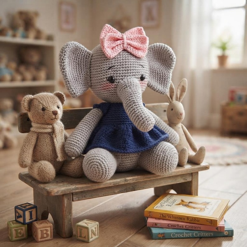 Sitting Rabbit Template Crochet Elephant Pattern PDF, Amigurumi Elephant Pattern, Baby Nursery ...