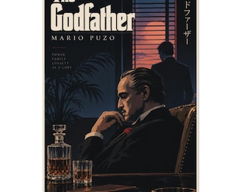 The Godfather Retro Poster, Classic Crime Literature Wall Art, Japanese City Pop Aesthetic Print, Vintage Mafia Bookish Decor, Reader Gift