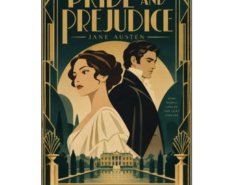Pride and Prejudice Poster, Jane Austen Wall Art, 1920s Art Deco Print, Regency Romance Decor, Gift for Austen Fans