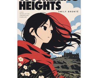 Wuthering Heights Pop Art Poster, Emily Bronte Wall Art, Colorful Japanese Pop Print, Gothic Romance Book Decor, Reader Gift