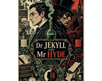 Dr Jekyll and Mr Hyde Poster, Robert Louis Stevenson Art Print, Intricate Vector Wall Art, Victorian Gothic Decor, Book Lover Gift