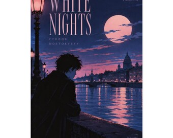 White Nights Poster, Fyodor Dostoevsky Wall Art, Moody Retro City Pop Print, Melancholic Romance Book Decor, Reader Gift