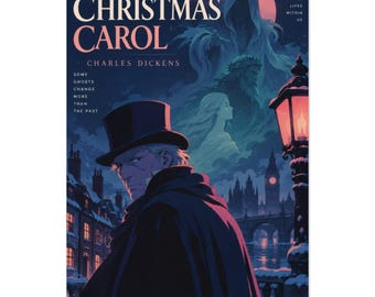 A Christmas Carol Retro Poster, Charles Dickens Wall Art, Spooky City Pop Print, Ebenezer Scrooge Christmas Decor, Reader Gift