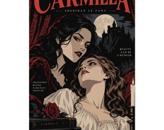 Carmilla Poster, Sheridan Le Fanu Wall Art, Comic Vector Gothic Print, Sapphic Vampire Book Decor, Dark Academia Reader Gift