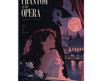 The Phantom of the Opera Poster, Gaston Leroux Wall Art, Spooky Retro City Pop Print, Gothic Romance Book Decor, Reader Gift