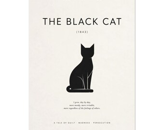 The Black Cat Minimalist Poster, Edgar Allan Poe Wall Art, Modern Gothic Print, Black Cat Literary Decor, Gift for Poe Fans