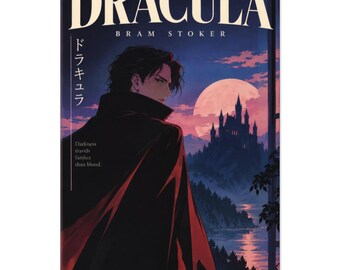 Dracula Retro Poster, Bram Stoker Wall Art, Japanese City Pop Aesthetic Print, Gothic Vampire Decor, Halloween Reader Gift