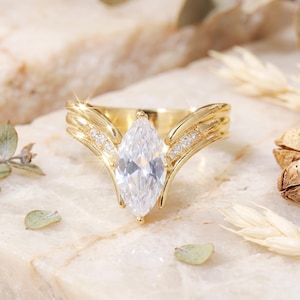Gold Marquise Cut CZ Split Shank Fidget Spinner Anxiety Stress Relief Ring, Dainty Stacking Thumb Jewelry Gift for Women
