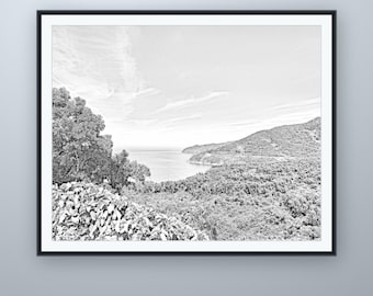 Bleistiftskizze „Die Bucht“, Wandkunst aus Da Nang, nach eigener Fotografie, druckbarer digitaler Download, 5 Bildformate