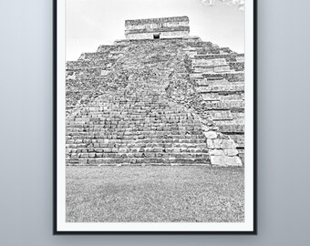 Pyramiden-Bleistiftskizze, Wandbild für Chichén Itzá, nach eigener Fotografie, druckbarer digitaler Download, 5 Bildformate