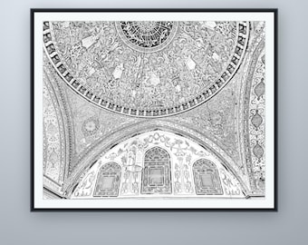 Topkapi-Kaiserhalle, Bleistiftskizze, Istanbuler Wandbild, nach eigener Fotografie, druckbarer digitaler Download, 5 Bildformate