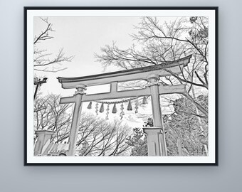 Zinnoberrote Torii-Bleistiftskizze, Wandkunst aus Tokio, nach eigener Fotografie, druckbarer digitaler Download, 5 Bildformate