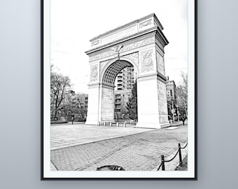 Bleistiftskizze des Washington Square Arch, New Yorker Wandbild, nach eigener Fotografie, druckbarer digitaler Download, 5 Bildformate