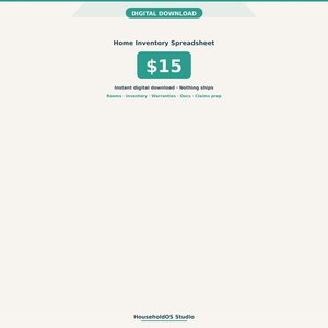 Home Inventory Spreadsheet Google Sheets Rooms Warranties Insurance Tracker Digital Download: digital template preview, photo 8 of 8 (digital download, nothing ships)