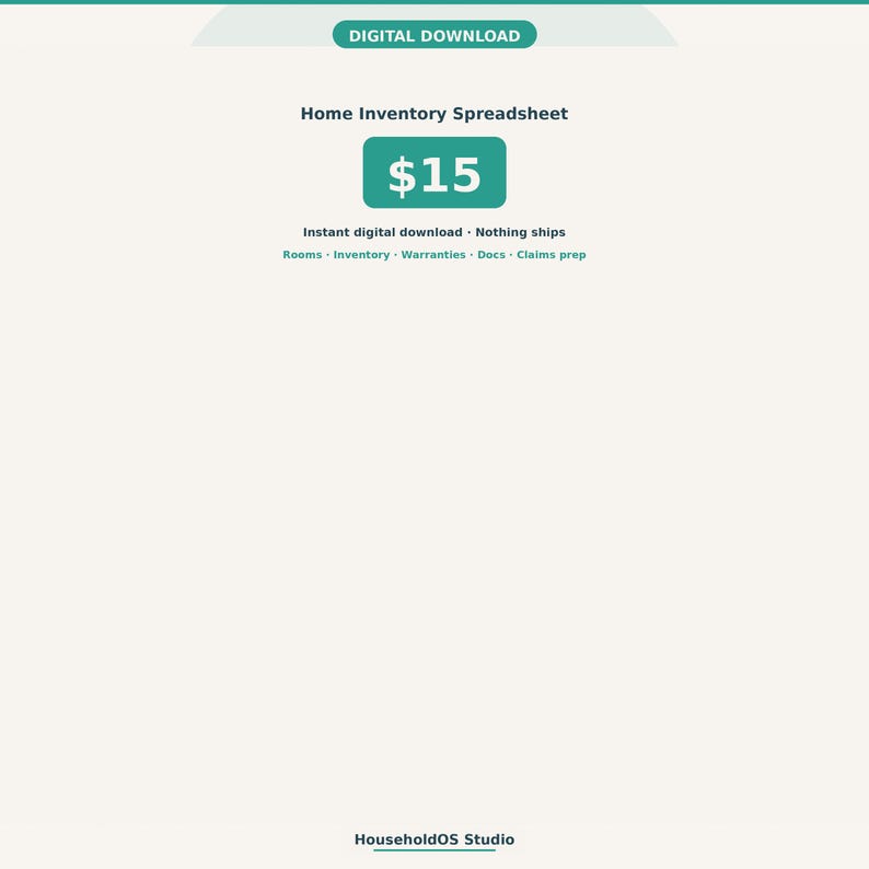 Home Inventory Spreadsheet Google Sheets Rooms Warranties Insurance Tracker Digital Download: digital template preview, photo 8 of 8 (digital download, nothing ships)
