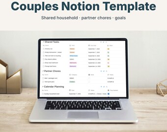 Couples Notion Template, Shared Household Planner for Chores, Calendar and Goals