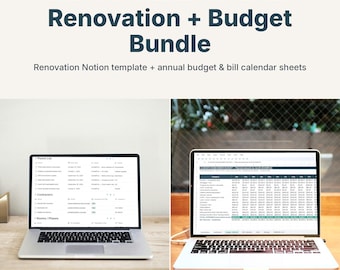 Renovation Planner Notion Template & Home Budget Spreadsheet Bundle, Contractor Tracker, Punch List, Bill Calendar, Digital Download