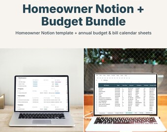Homeowner Notion Template & Budget Spreadsheet Bundle, Home Inventory, Maintenance Tracker, Bill Calendar, Digital Download