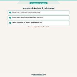 Home Inventory Spreadsheet Google Sheets Rooms Warranties Insurance Tracker Digital Download: digital template preview, photo 7 of 8 (digital download, nothing ships)