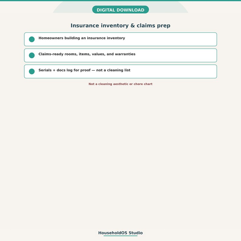 Home Inventory Spreadsheet Google Sheets Rooms Warranties Insurance Tracker Digital Download: digital template preview, photo 7 of 8 (digital download, nothing ships)