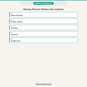 Moving Planner Notion Template: digital template preview, photo 4 of 8 (digital download, nothing ships)
