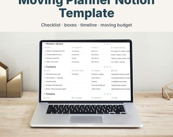 Moving Planner Notion Template, Moving Checklist, Packing Box Tracker and Moving Budget
