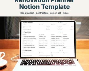 Renovation Planner Notion Template, Home Remodel Budget, Contractor Tracker & Punch List, Move Planner, Digital Download