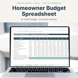 Homeowner Budget Spreadsheet, Annual Bill Calendar and Recurring Bills Tracker, Google Sheets & Excel, Digital Download