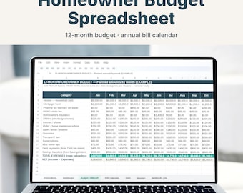 Homeowner Budget Spreadsheet, Annual Bill Calendar and Recurring Bills Tracker, Google Sheets & Excel, Digital Download