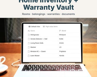Home Inventory Notion Template, Warranty & Appliance Tracker, Home Document Organizer for Homeowners, Digital Download