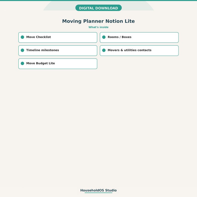Moving Planner Notion Template: digital template preview, photo 3 of 8 (digital download, nothing ships)