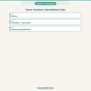 Home Inventory Spreadsheet Google Sheets Rooms Warranties Insurance Tracker Digital Download: digital template preview, photo 4 of 8 (digital download, nothing ships)