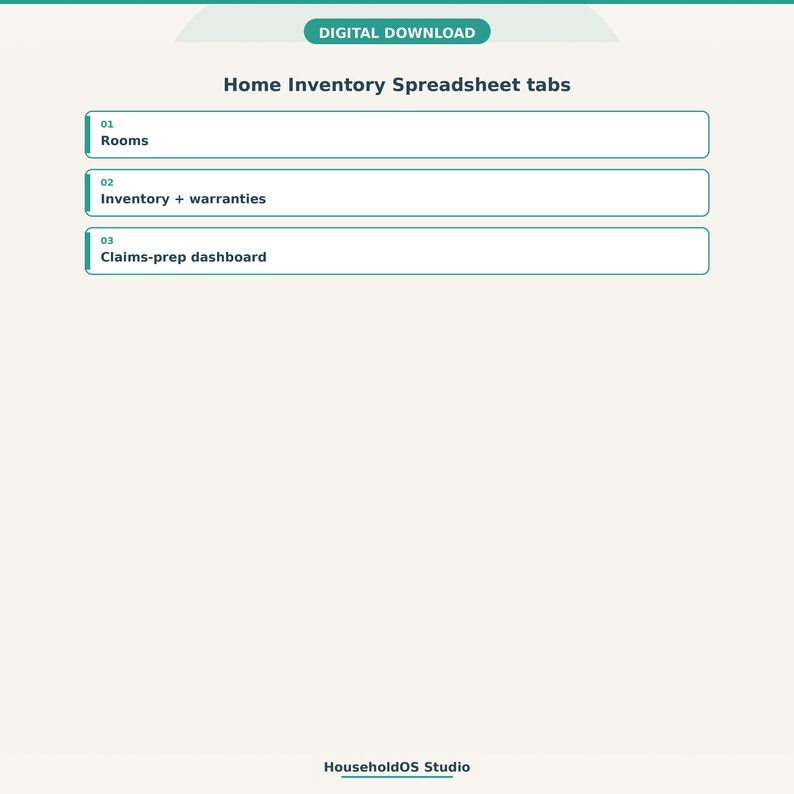 Home Inventory Spreadsheet Google Sheets Rooms Warranties Insurance Tracker Digital Download: digital template preview, photo 4 of 8 (digital download, nothing ships)
