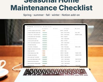 Home Maintenance Checklist Notion Template, Seasonal Homeowner Schedule for Spring, Summer, Fall & Winter, Digital Download