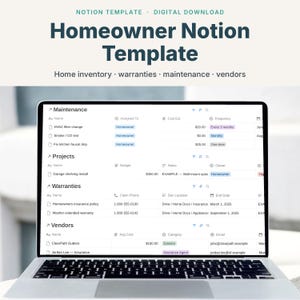Modello di nota per il proprietario di casa, hub di gestione domestica per inventario, garanzie e manutenzione