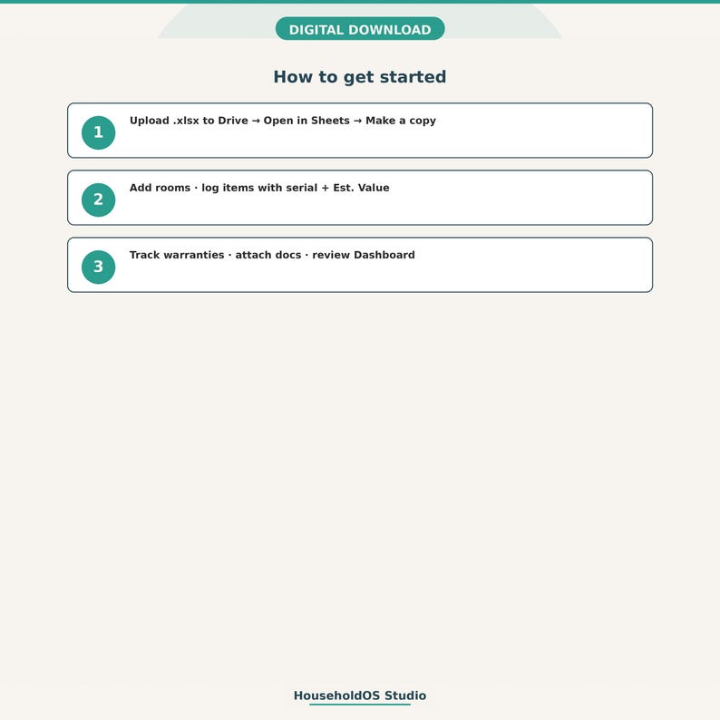 Home Inventory Spreadsheet Google Sheets Rooms Warranties Insurance Tracker Digital Download: digital template preview, photo 5 of 8 (digital download, nothing ships)