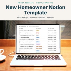 Modello per i nuovi proprietari di casa, lista di controllo per il trasloco nella prima casa, pianificatore per i primi 90 giorni in casa, download digitale