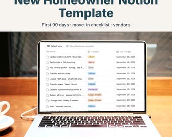New Homeowner Notion Template, First Home Move-In Checklist, First 90 Days Home Setup Planner, Digital Download