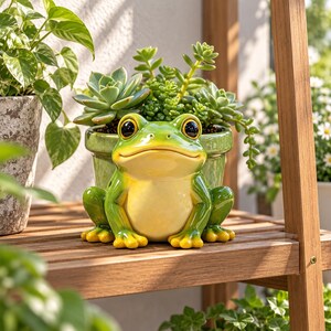 Cute Frog Planter Resin Pot | Kawaii Animal Succulent Vase | Cottagecore Garden Decor | Indoor Outdoor Plant Pot | Gift for Frog Lovers