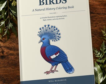 Birds Printable Coloring Book: 40 Natural History Pages, Digital PDF Download