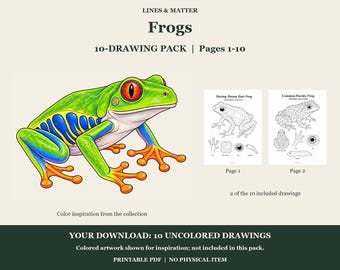 Frogs Coloring Pages 1-10: 10-Page Printable Pack, Digital PDF