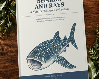 Sharks And Rays Printable Coloring Book: 40 Natural History Pages, Digital PDF Download